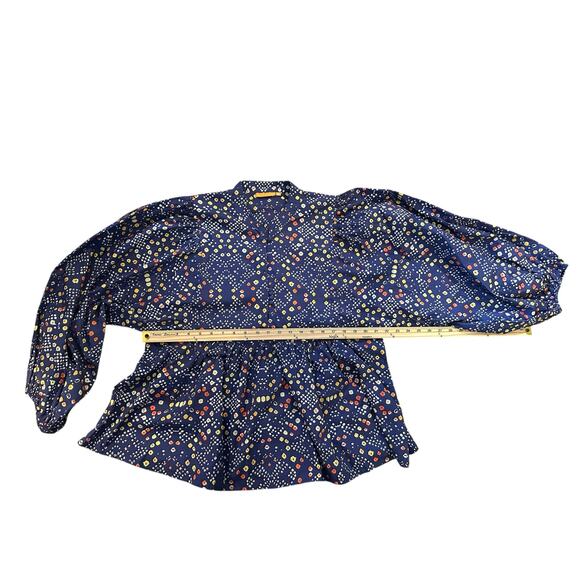 NWOT Oliphant Mandarin Balloon Sleeve Blouse Shabori Indigo Size XL 100% Cotton - Picture 7 of 11